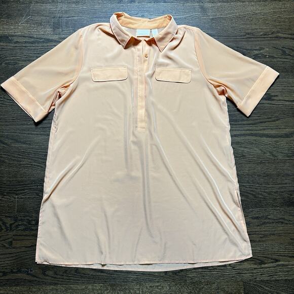 Chicos Shirt Women 3 | 3X Orange Tunic Blouse Collared Cuff Short Sleeve Pleated - Picture 1 of 9